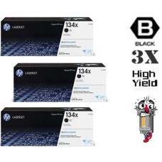 3 PACK Genuine Hewlett Packard HP134X Black High Yield Toner Cartridge