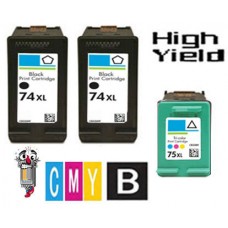 3 PACK Hewlett Packard HP74XL / HP75XL High Yield combo Ink Cartridges Remanufactured