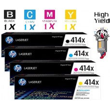 4 PACK Hewlett Packard HP414X High Yield combo Laser Toner Cartridges Premium Compatible