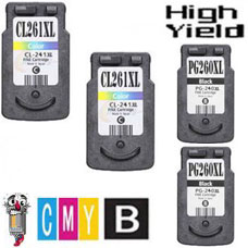 4 PACK Canon CL261XL / PG260XL High Yield combo Ink Cartridges Remanufactured